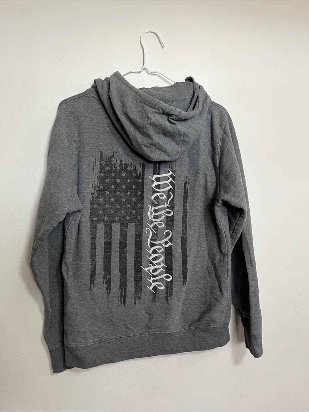 Gray Graphic Hooded Sweatshirt with Distressed Flag Print